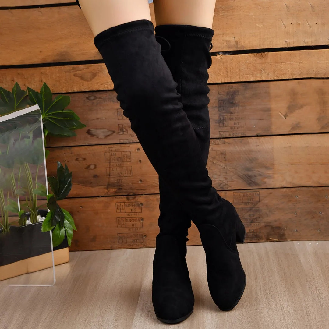 Kvinders Over-the-Knee Støvler Suede Blokhæle