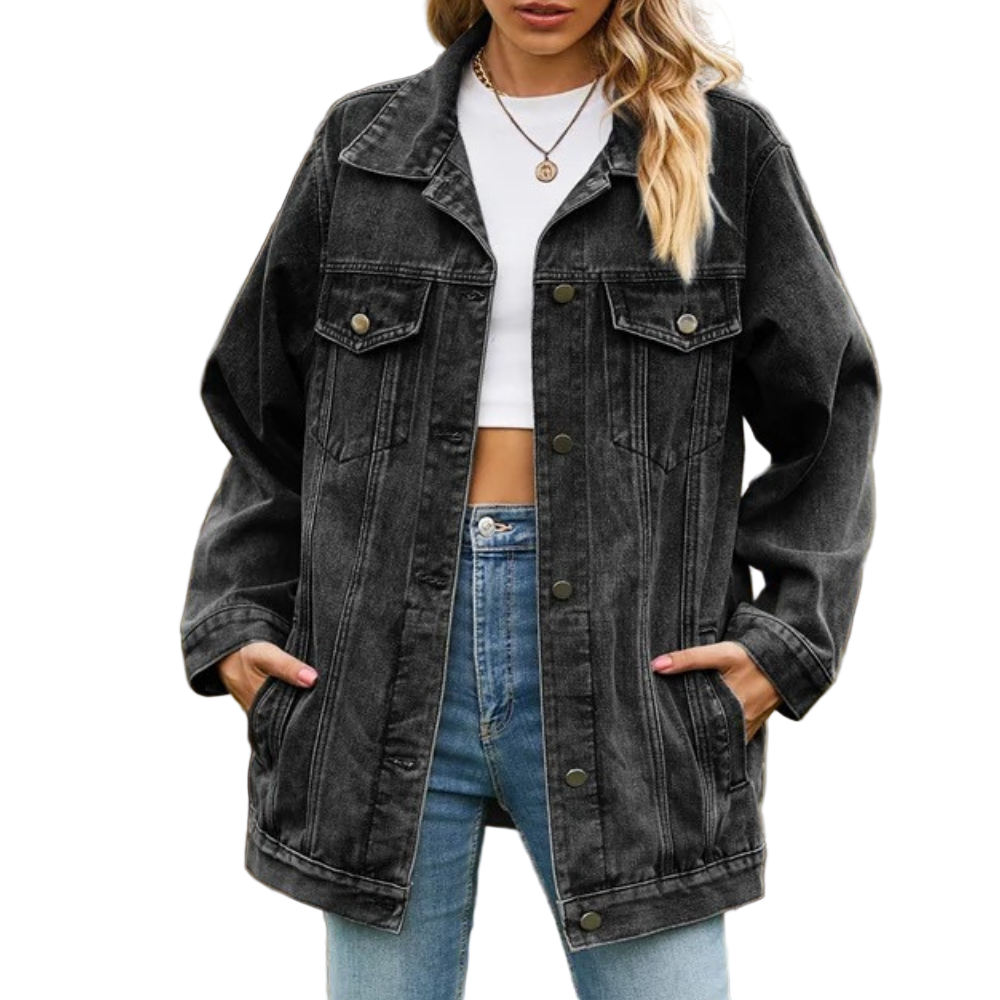 Kvinders Oversize Retrojakke med Klassisk Design