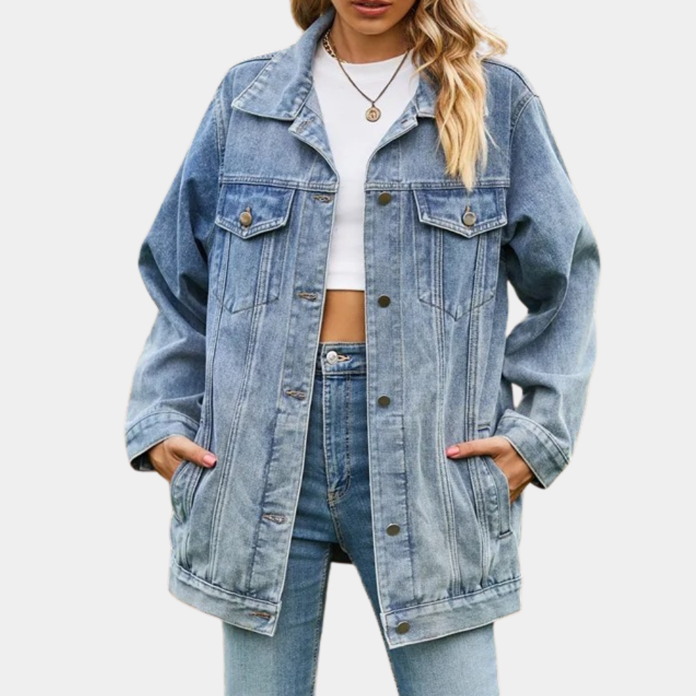 Kvinders Oversize Retrojakke med Klassisk Design