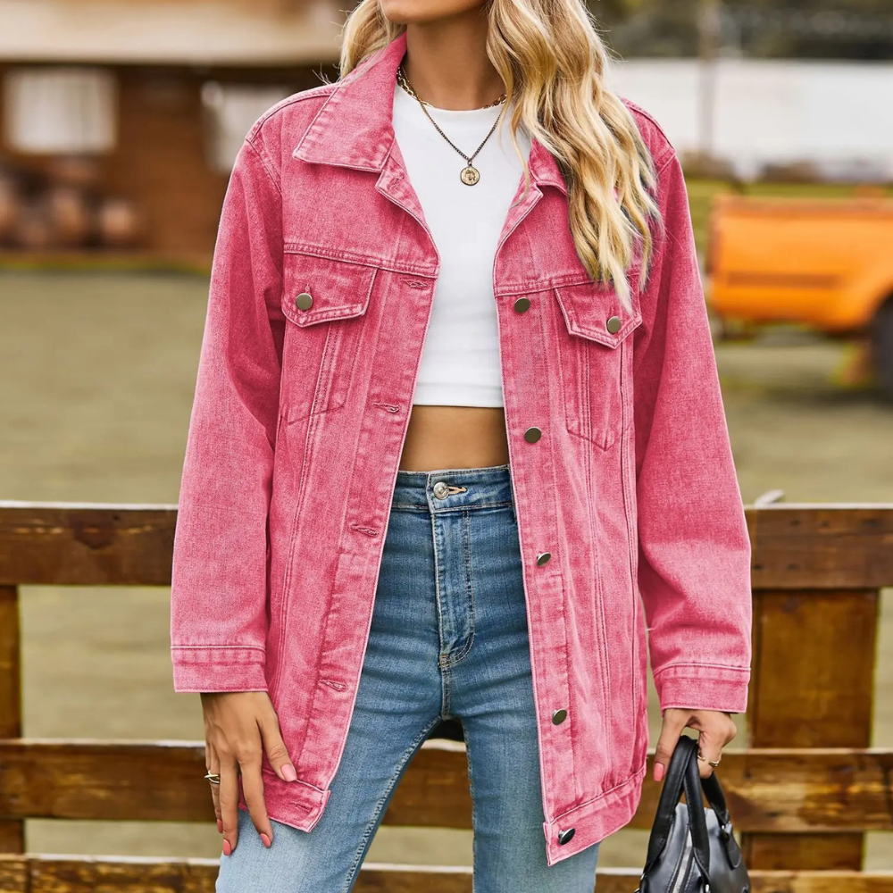 Kvinders Oversize Retrojakke med Klassisk Design