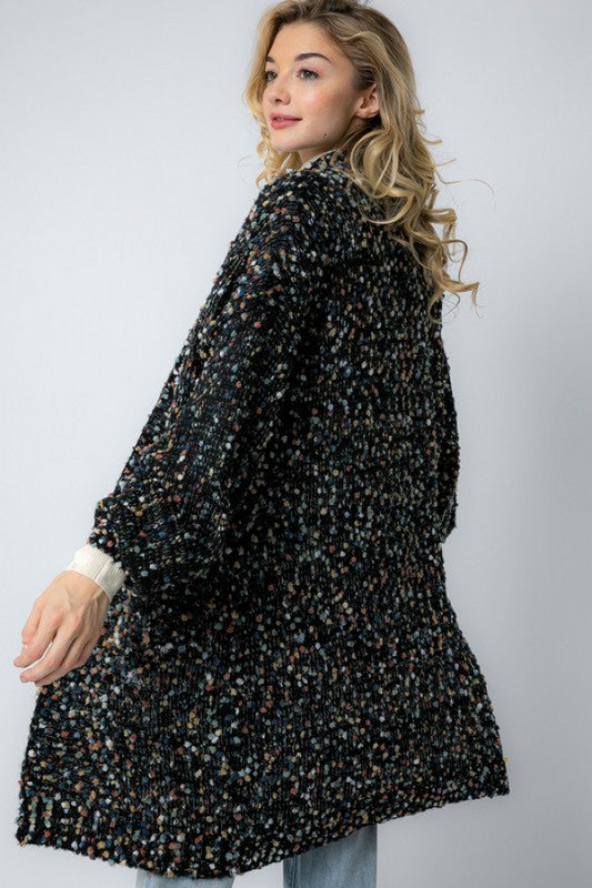 Kvinders Oversized Cardigan Marled Strik i Sort