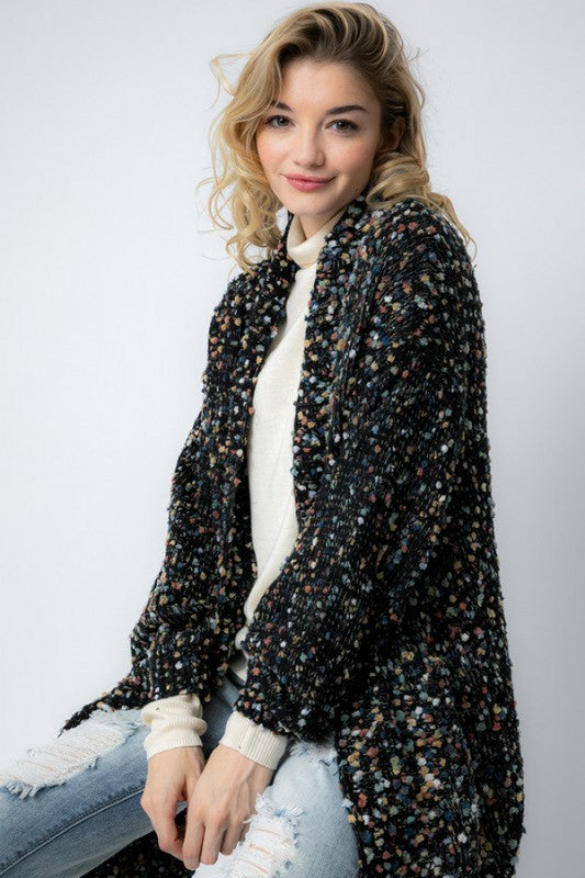 Kvinders Oversized Cardigan Marled Strik i Sort