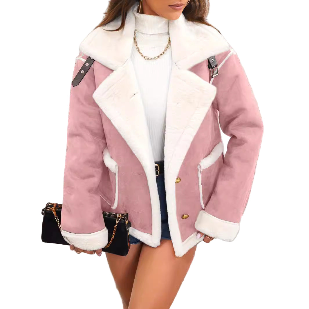 Kvinders Oversized Faux Fur Jakke Suede Look