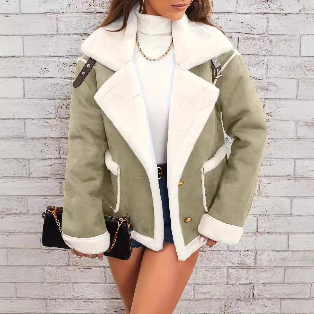 Kvinders Oversized Faux Fur Jakke Suede Look
