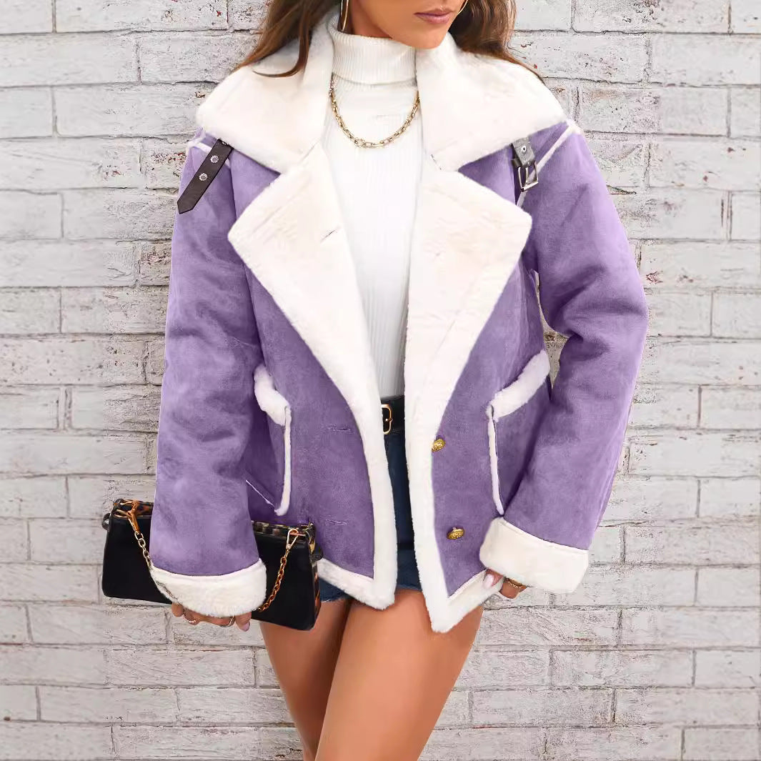 Kvinders Oversized Faux Fur Jakke Suede Look