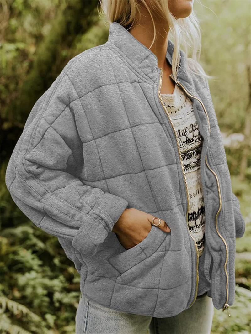 Kvinders Oversized Quilted Jakke Med Lynlås