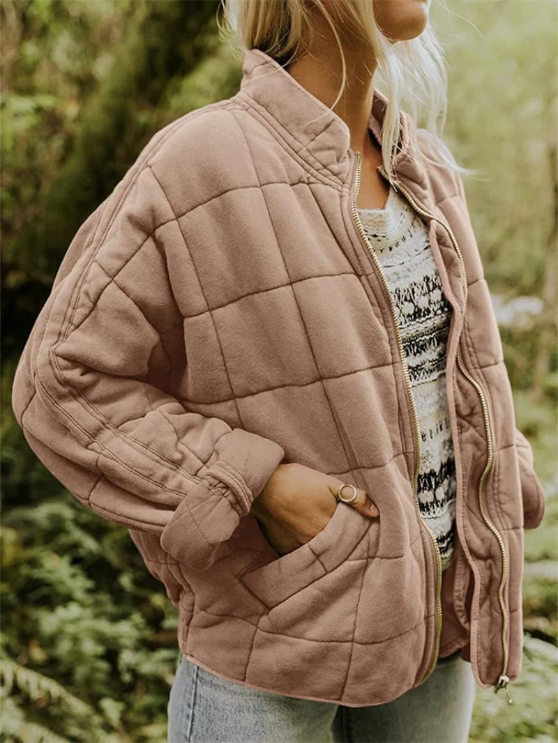Kvinders Oversized Quilted Jakke Med Lynlås
