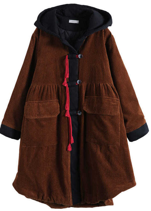 Kvinders Parka Med Hætte Og Knaplommer Patchwork Design
