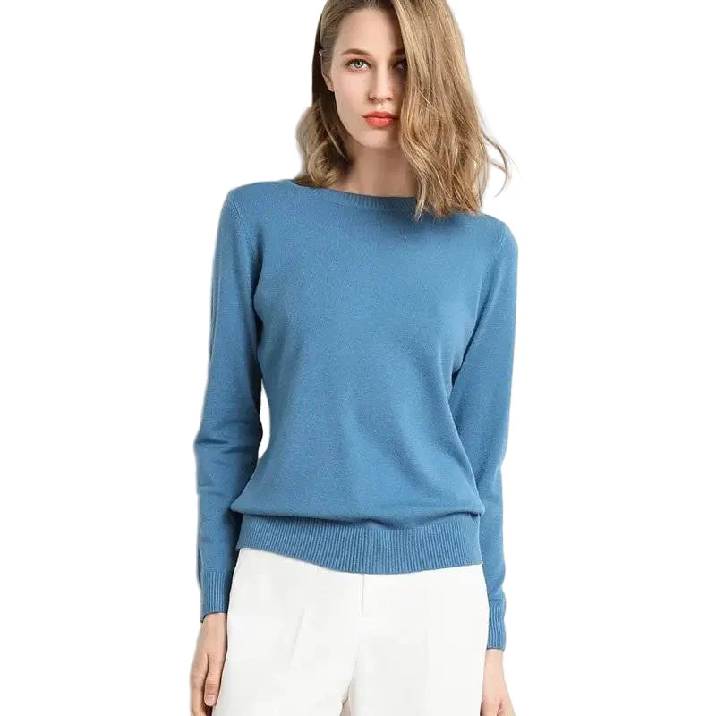 Kvinders Pullover Merino Uld O-Hals Langærmet Striktrøje