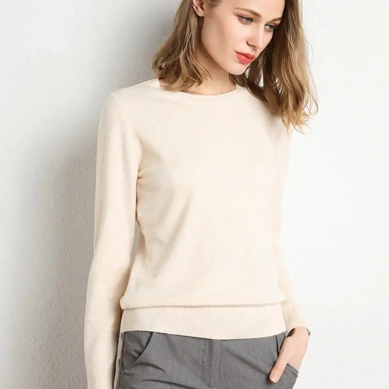 Kvinders Pullover Merino Uld O-Hals Langærmet Striktrøje