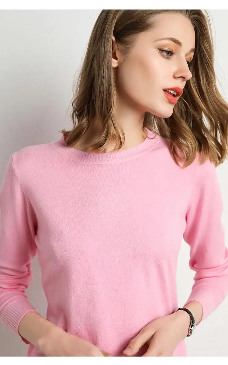 Kvinders Pullover Merino Uld O-Hals Langærmet Striktrøje