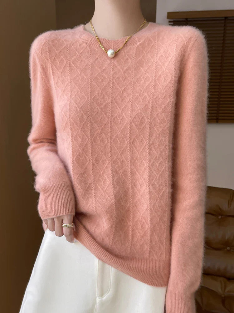 Kvinders Pullover O-Hals Merino Uld Langærmet Komfortabel Strik
