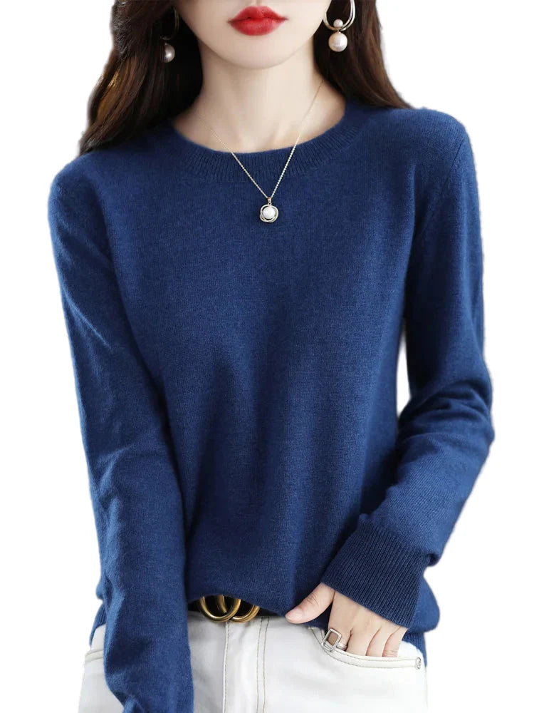 Kvinders Pullover O-Neck Langærmet Merino Uld Sweater
