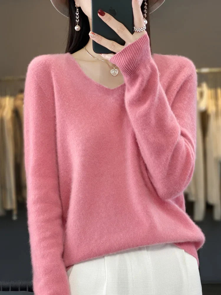 Kvinders Pullover V-Hals Merino Uld