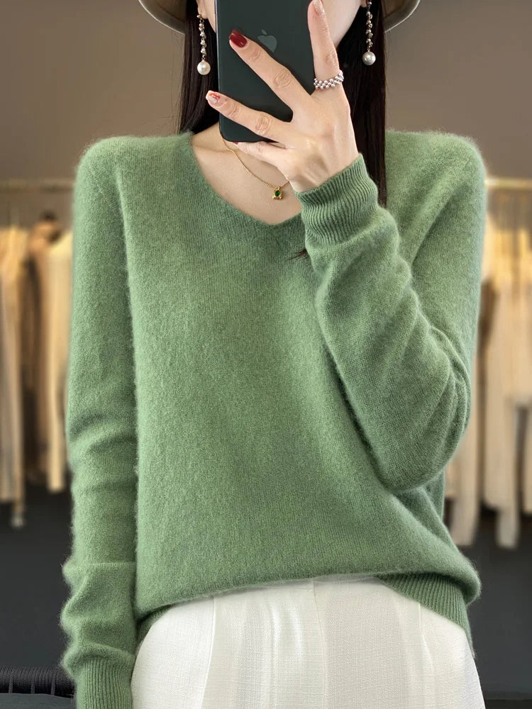 Kvinders Pullover V-Hals Merino Uld