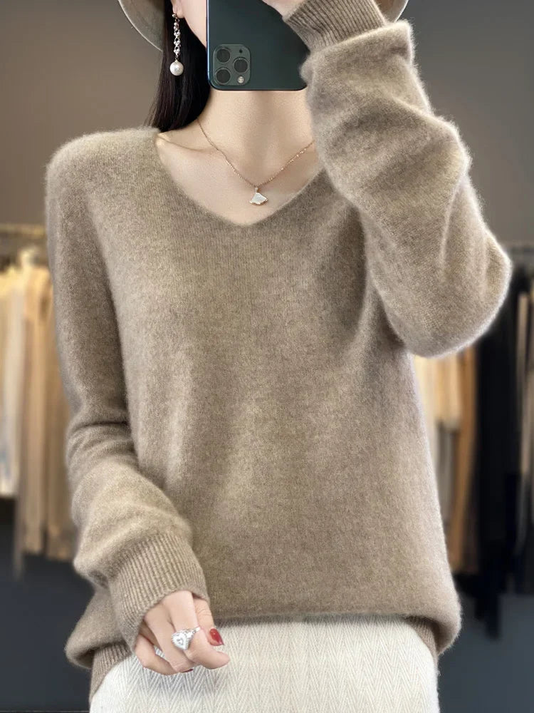 Kvinders Pullover V-Hals Merino Uld