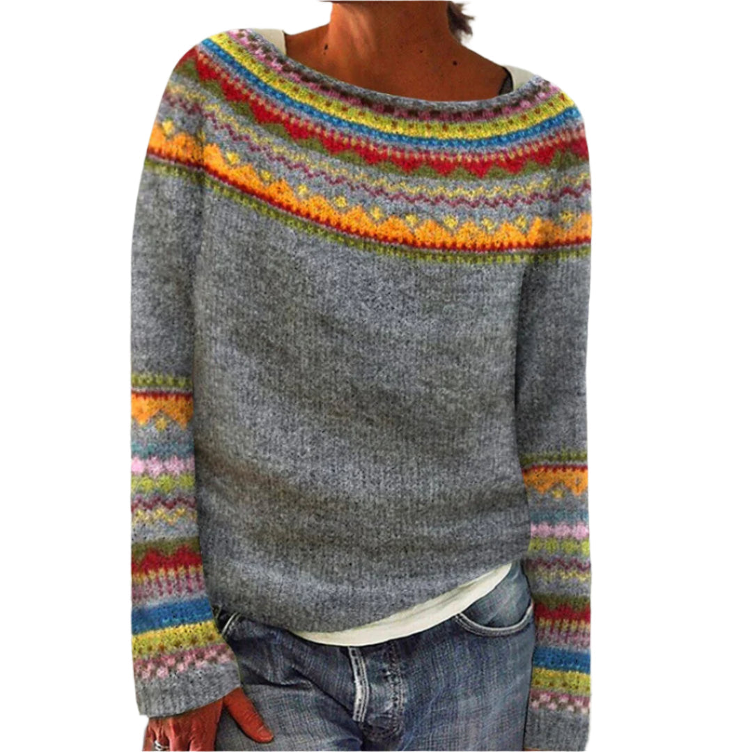 Kvinders Pullover med Rundhals og Lange Ærmer i Retro Stil