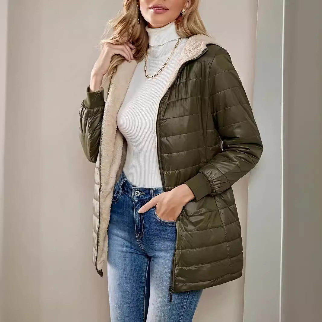 Kvinders Quilted Jakke Med Hætte