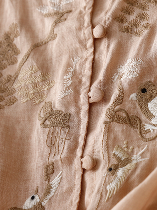 Kvinders Retro Top Rund Hals Linned Blend