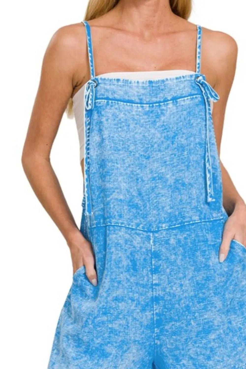 Kvinders Romper Vasket Linned Justerbare Spaghetti Stropper