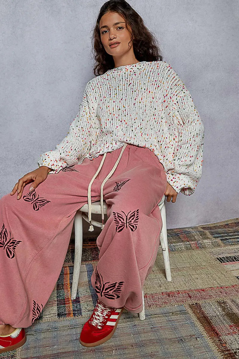 Kvinders Rund Hals Sweater Popcorn Tekstur Med Fransede Detaljer
