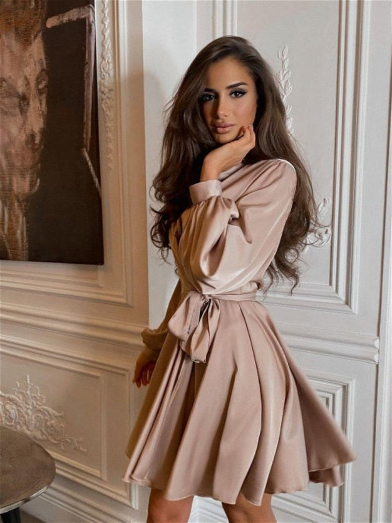 Kvinders Satin Kjole Elegant Over Knæ