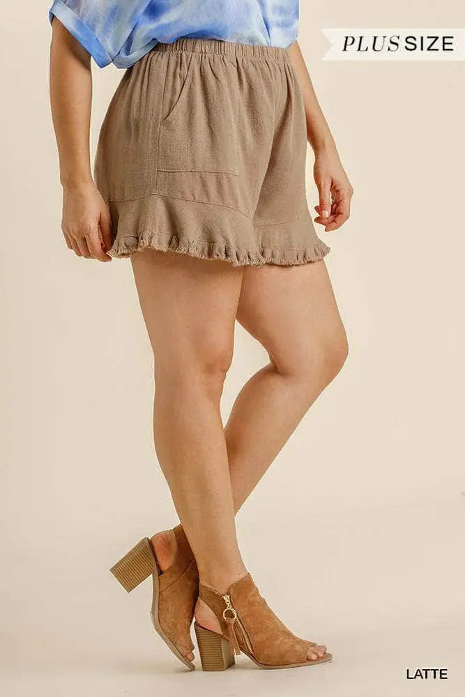 Kvinders Shorts Linnedblanding med Elastisk Talje og Volangkant