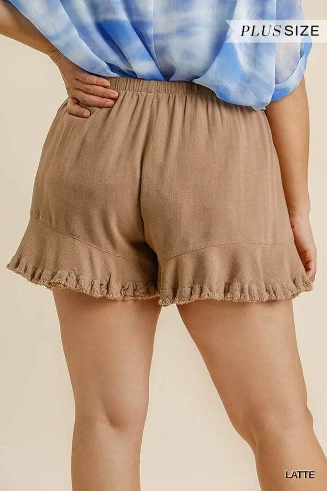 Kvinders Shorts Linnedblanding med Elastisk Talje og Volangkant