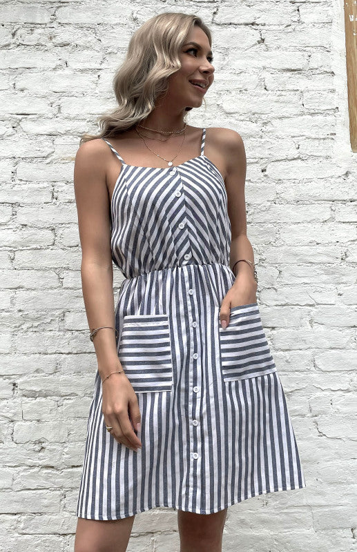 Kvinders Slip Dress Grå Stribet Linned