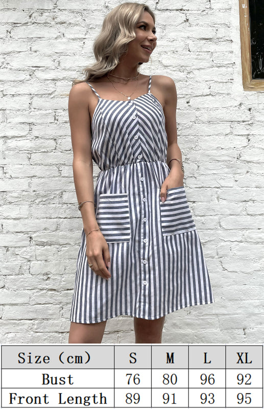 Kvinders Slip Dress Grå Stribet Linned