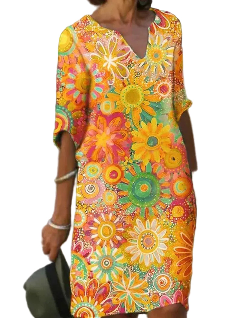 Kvinders Sommerkjole V-hals Blomsterdesign Casual