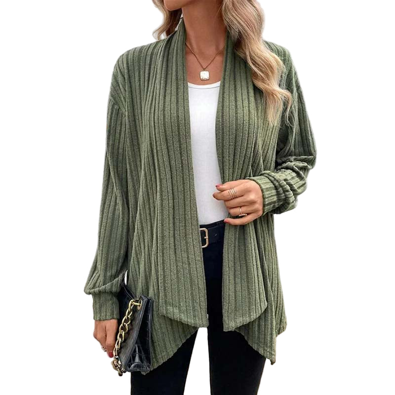 Kvinders Stribet Strik Sweater Med Unik Krave