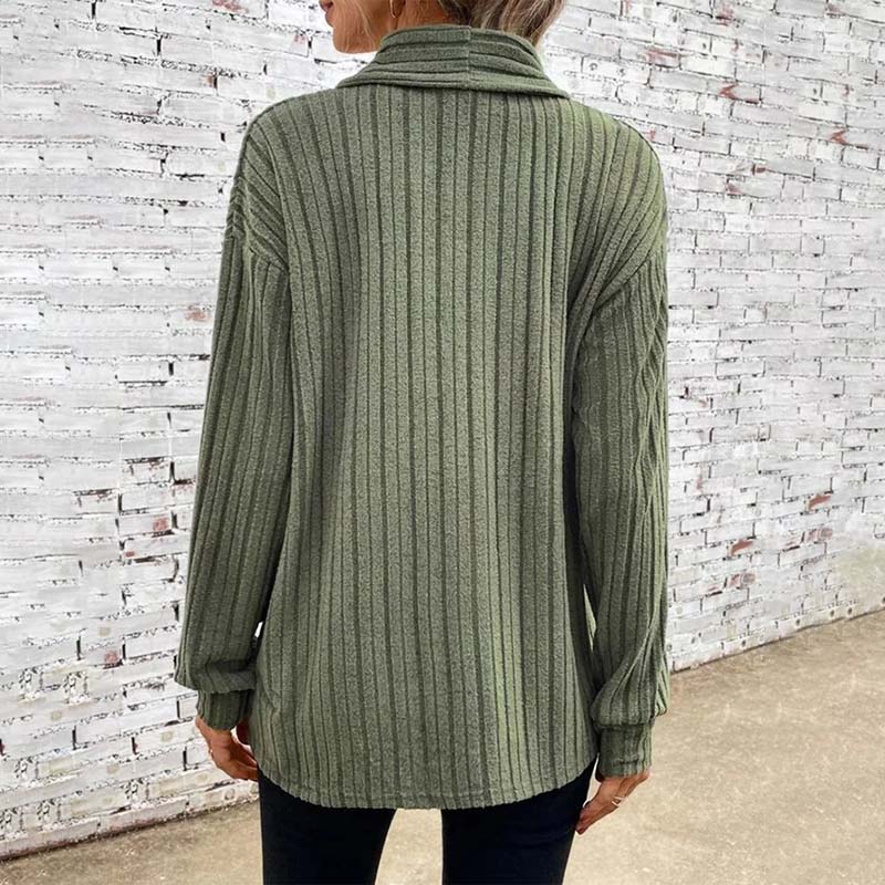 Kvinders Stribet Strik Sweater Med Unik Krave