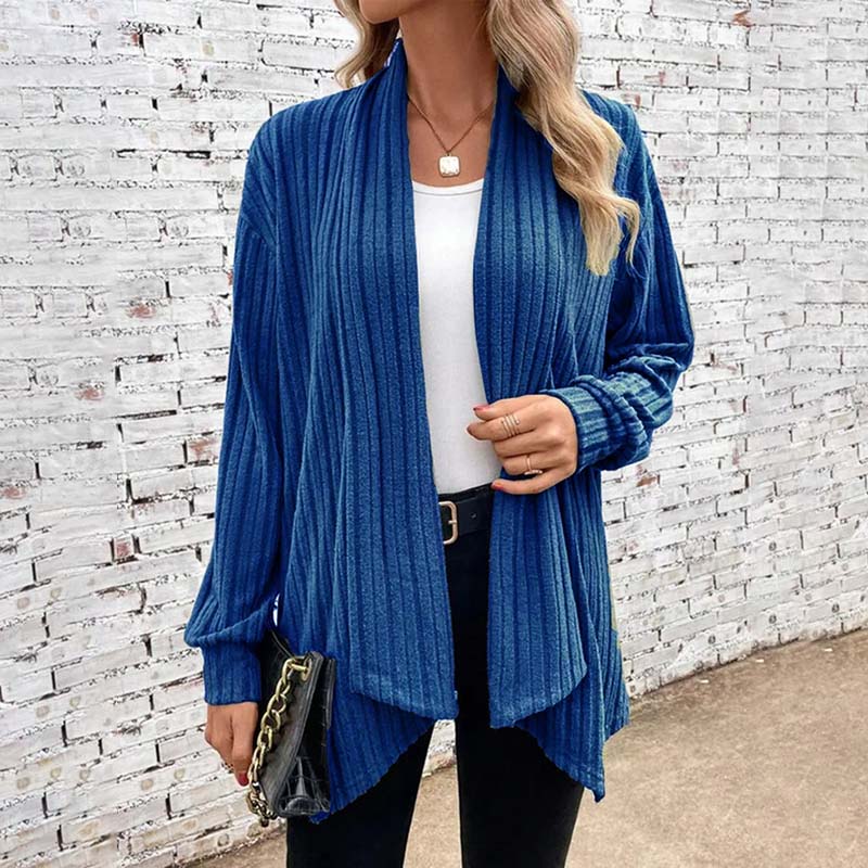 Kvinders Stribet Strik Sweater Med Unik Krave