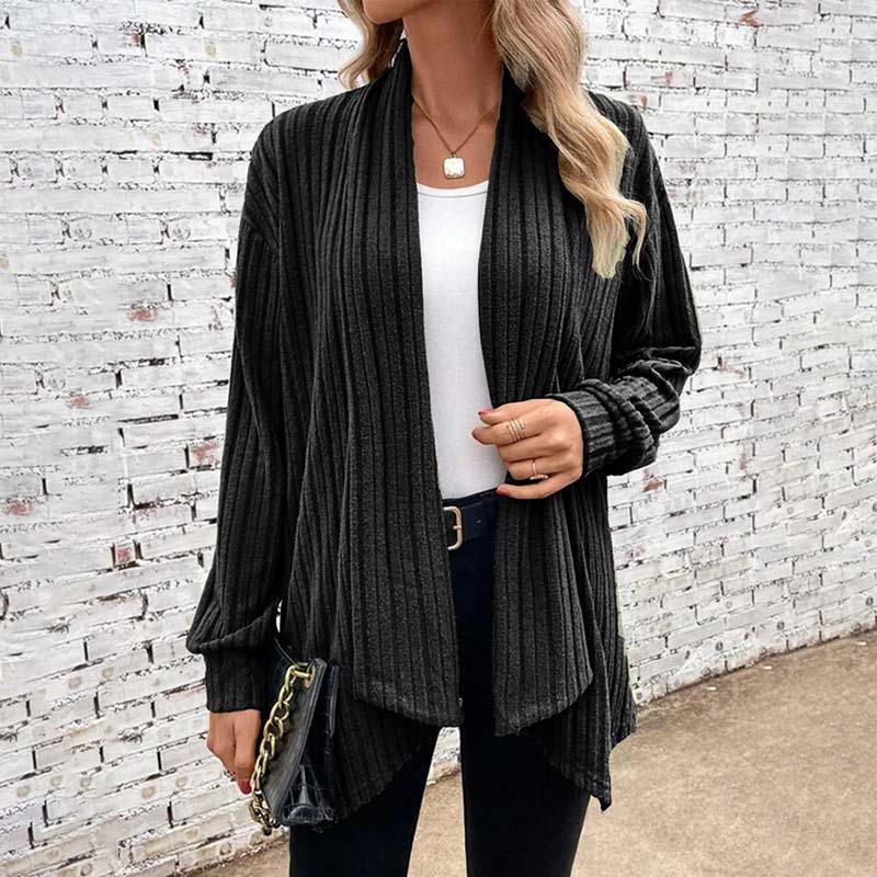 Kvinders Stribet Strik Sweater Med Unik Krave