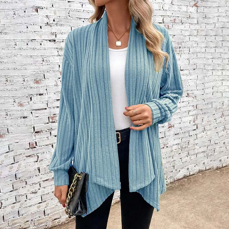 Kvinders Stribet Strik Sweater Med Unik Krave