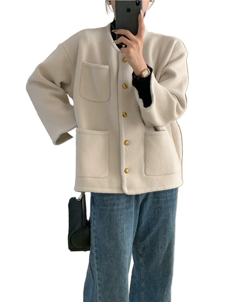Kvinders Strikket Cardigan – Afslappet Pasform – Uldblanding – Knappet