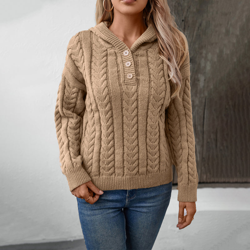 Kvinders Strikket Hættetrøje Casual Stil