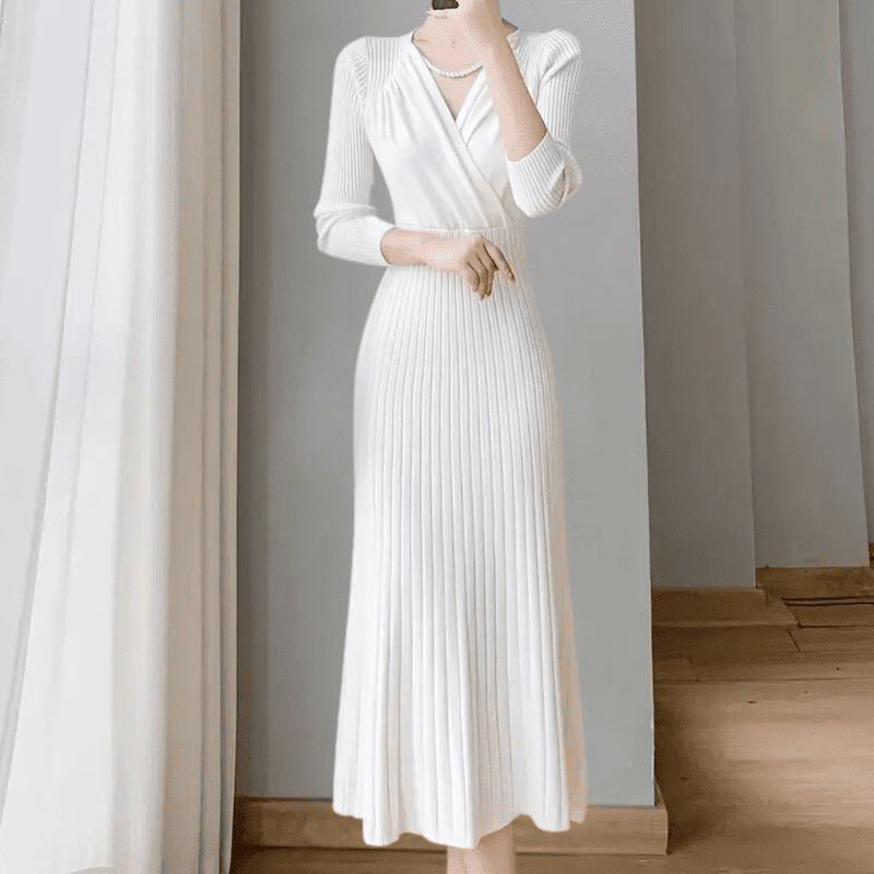 Kvinders Strikket Kjole Komfortabel Design Polyester