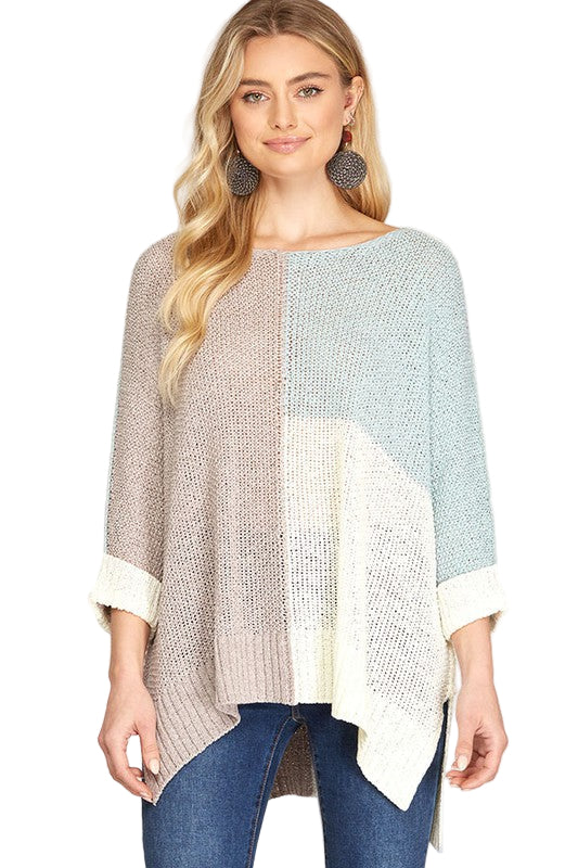 Kvinders Strikket Pullover i Gennemsigtig Farveblok