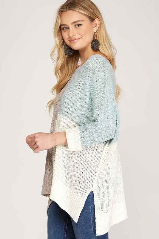 Kvinders Strikket Pullover i Gennemsigtig Farveblok