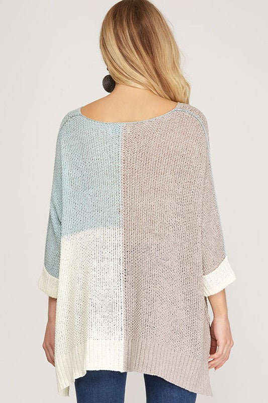Kvinders Strikket Pullover i Gennemsigtig Farveblok
