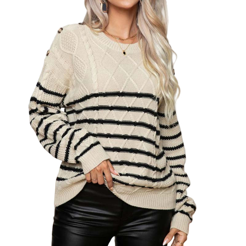 Kvinders Strikket Sweater Med Striber