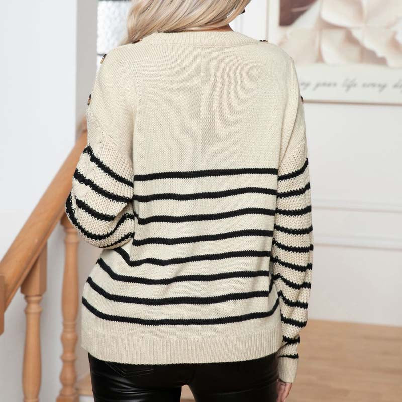 Kvinders Strikket Sweater Med Striber