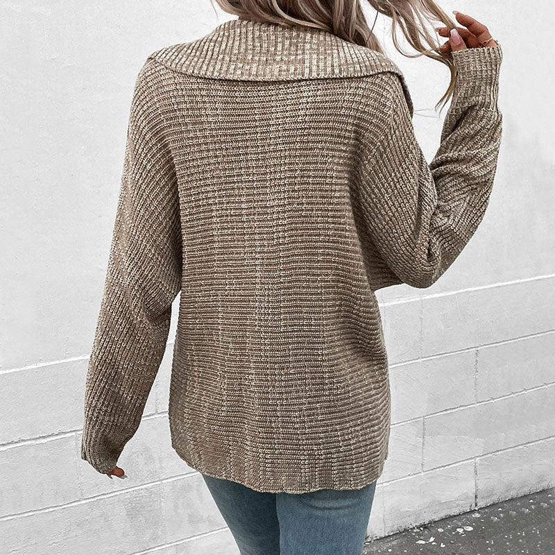 Kvinders Strikket Sweater med Krave