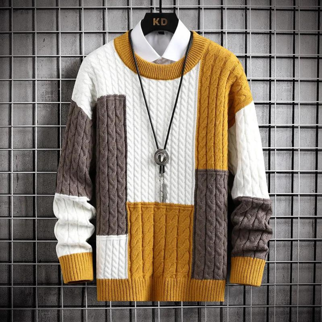 Herre Striktrøje Patchwork Casual Streetwear