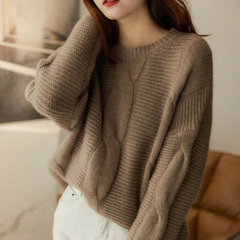 Kvinders Sweater Håndstrikket Blødt Bomuld