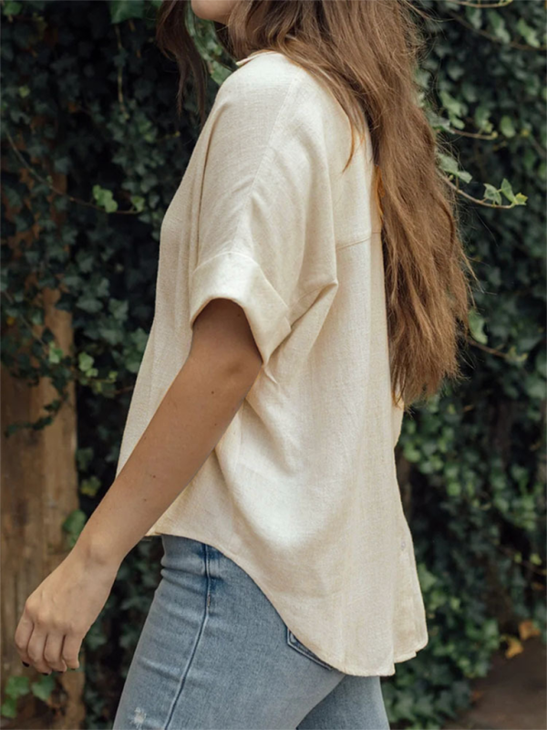 Kvinders T-shirt Casual Bomulds- og Linnedblanding