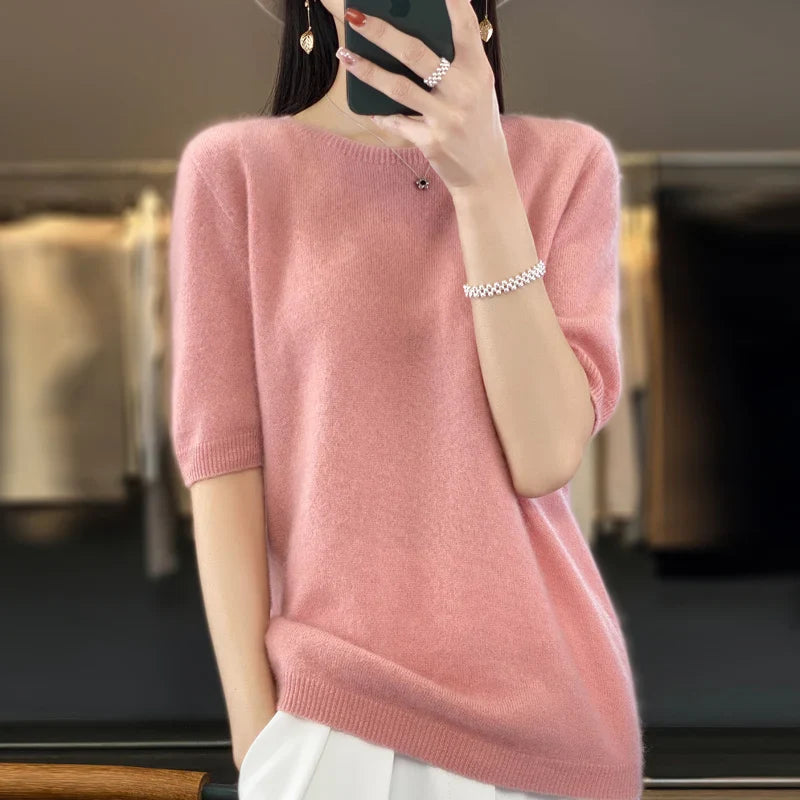 Kvinders T-shirt Pullover Rund Hals Merino Uld