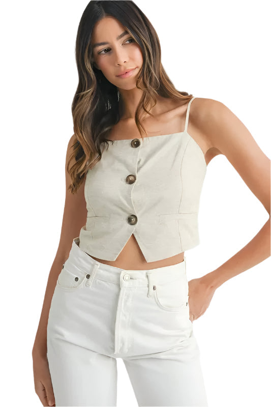 Kvinders Tank Top Knapdesign Linned Rayon